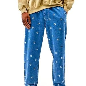 BDG MENS SMILEY FACE EMBROIDERED DENIM BEACH PANT URBAN OUTFITTERS XL